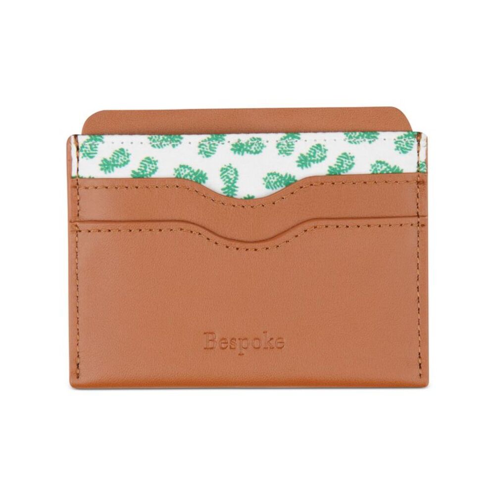 BESPOKE Men's Beige Leather Pineapple Print Card Holder